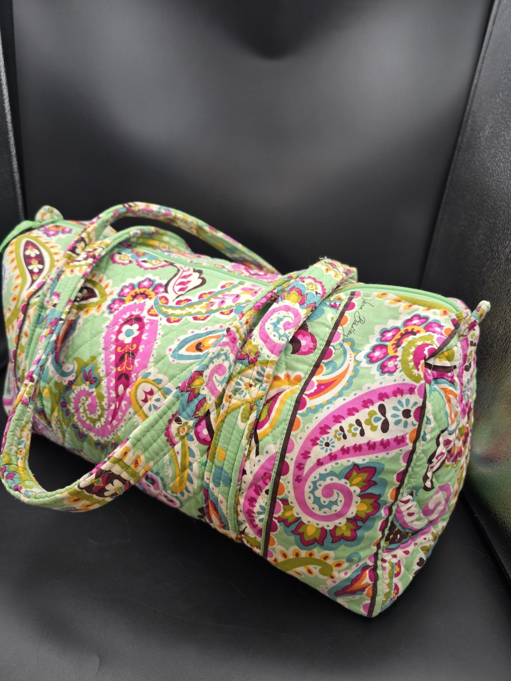 Vera Bradley Quilted Paisley Duffel in Mint Green and Pink - Picture 8 of 16